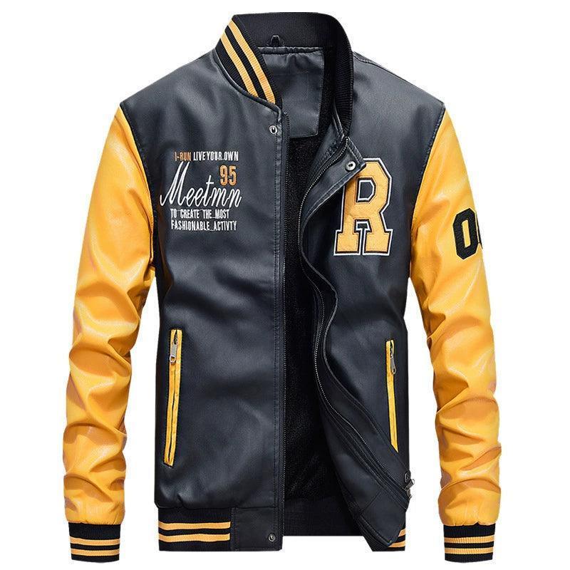 Men’s Leather Jacket – Casual Baseball Stand-Up Collar Jacket - ClubOn