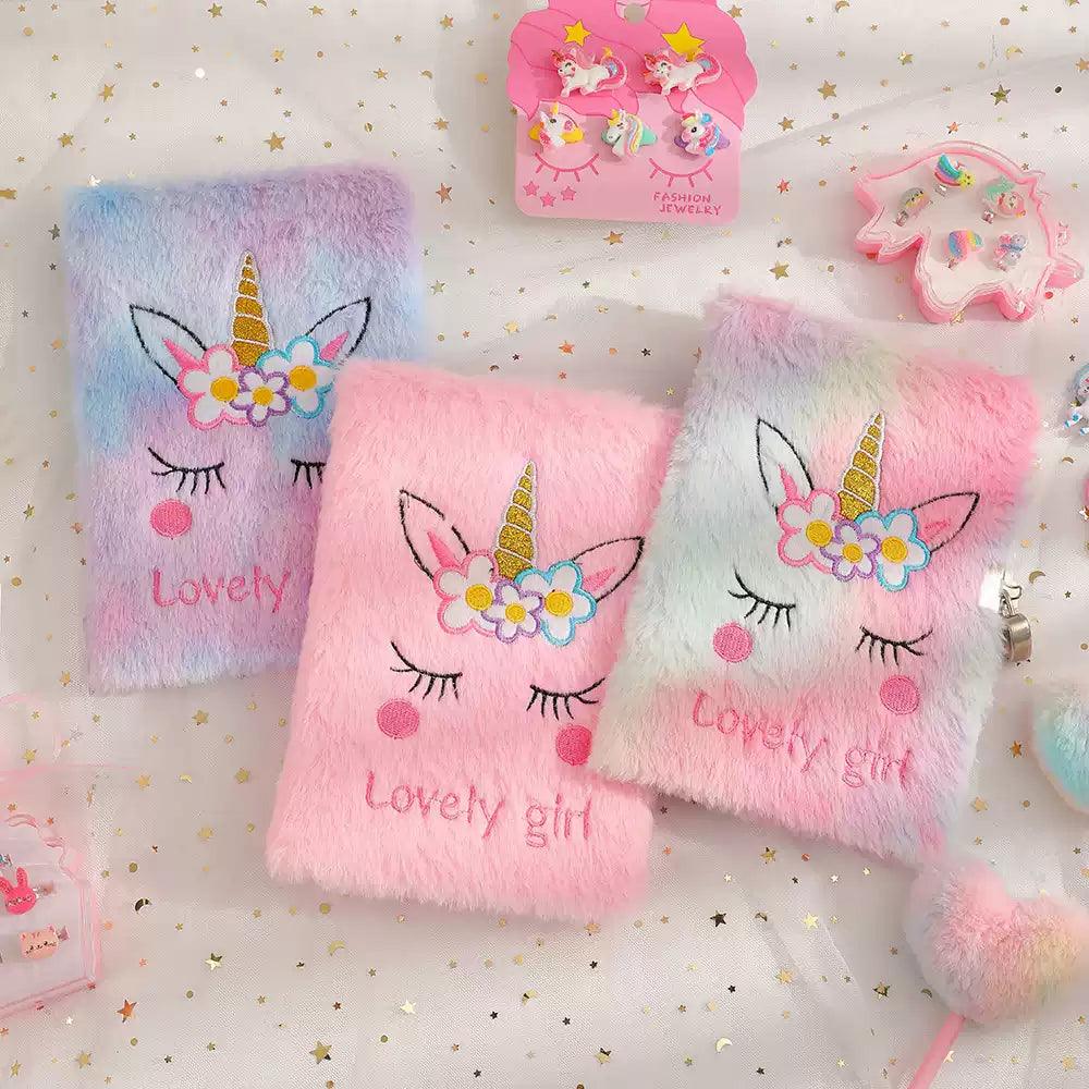 Plush Notebook with Lock – Unicorn A5 Journal & Diary - ClubOn