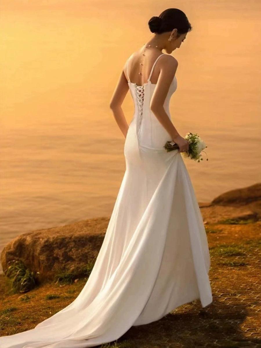 Strappy Light Wedding Dress, Simple and Elegant Bridal Gown - ClubOn