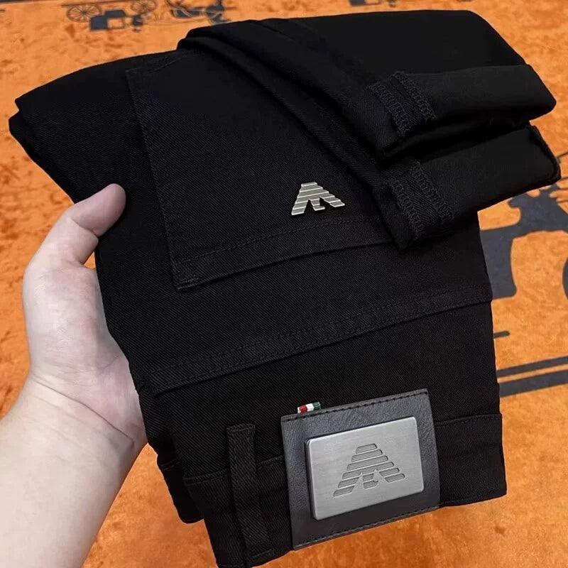 Men’s Black Plus Velvet Slim Fit Jeans – Business Casual Denim - ClubOn