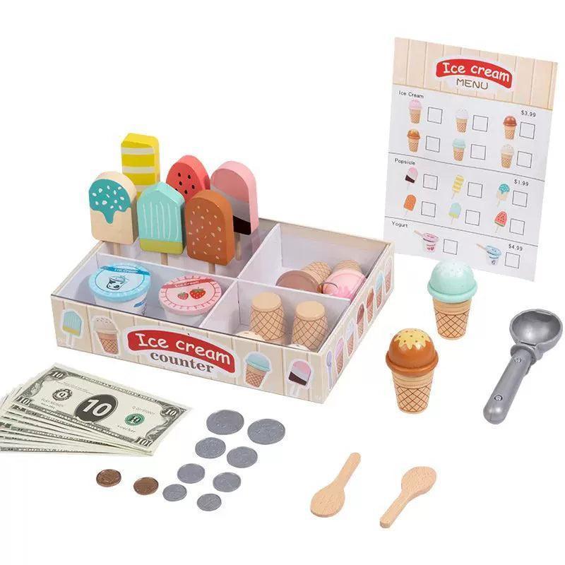 Kids' Ice Cream Counter Playset – Montessori Pretend Play Toy - ClubOn