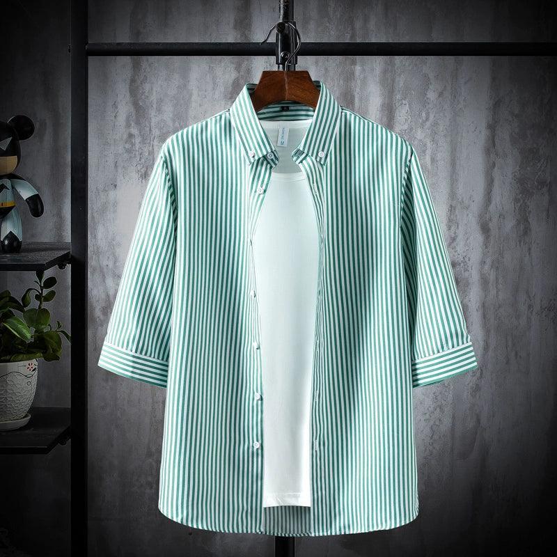 Men's Striped Short-Sleeved Shirt - Summer 7/3 Sleeves - ClubOn