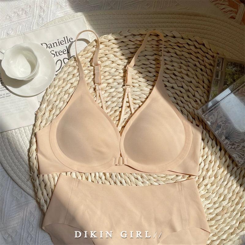 Front Buckle Glossy Bra Set for Small Chests - ClubOn