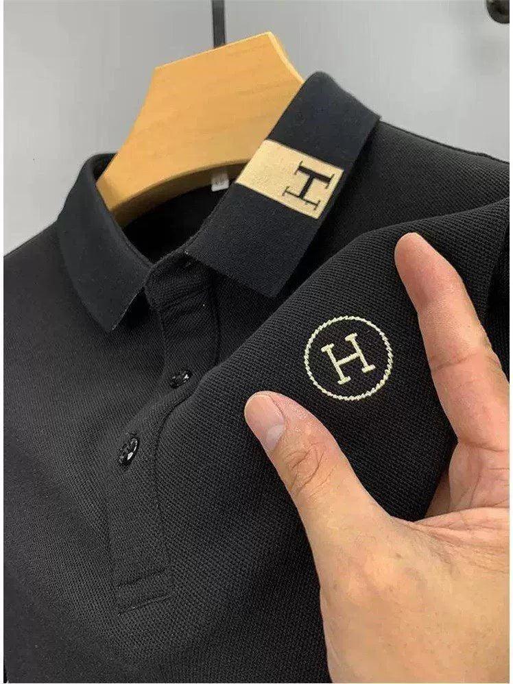 Men's Long-Sleeved T-shirt – Lapel Embroidery Paul, Pure Cotton POLO Shirt, Autumn Trendy Top - ClubOn