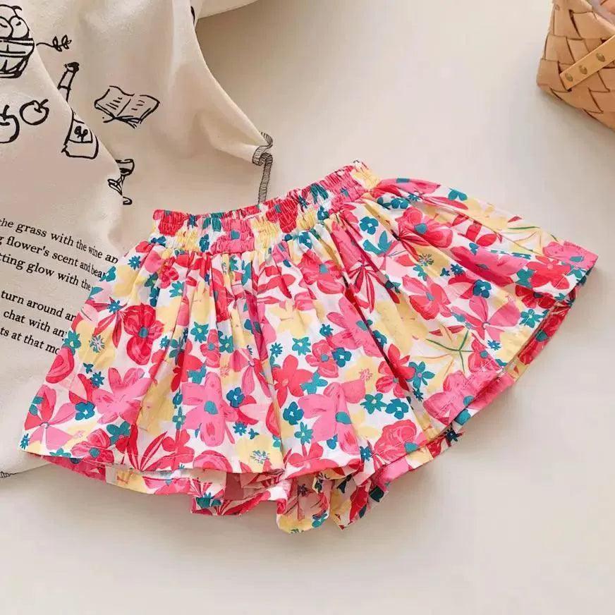 Girls' Summer Floral Print Skirt Shorts – Stylish & Comfortable - ClubOn