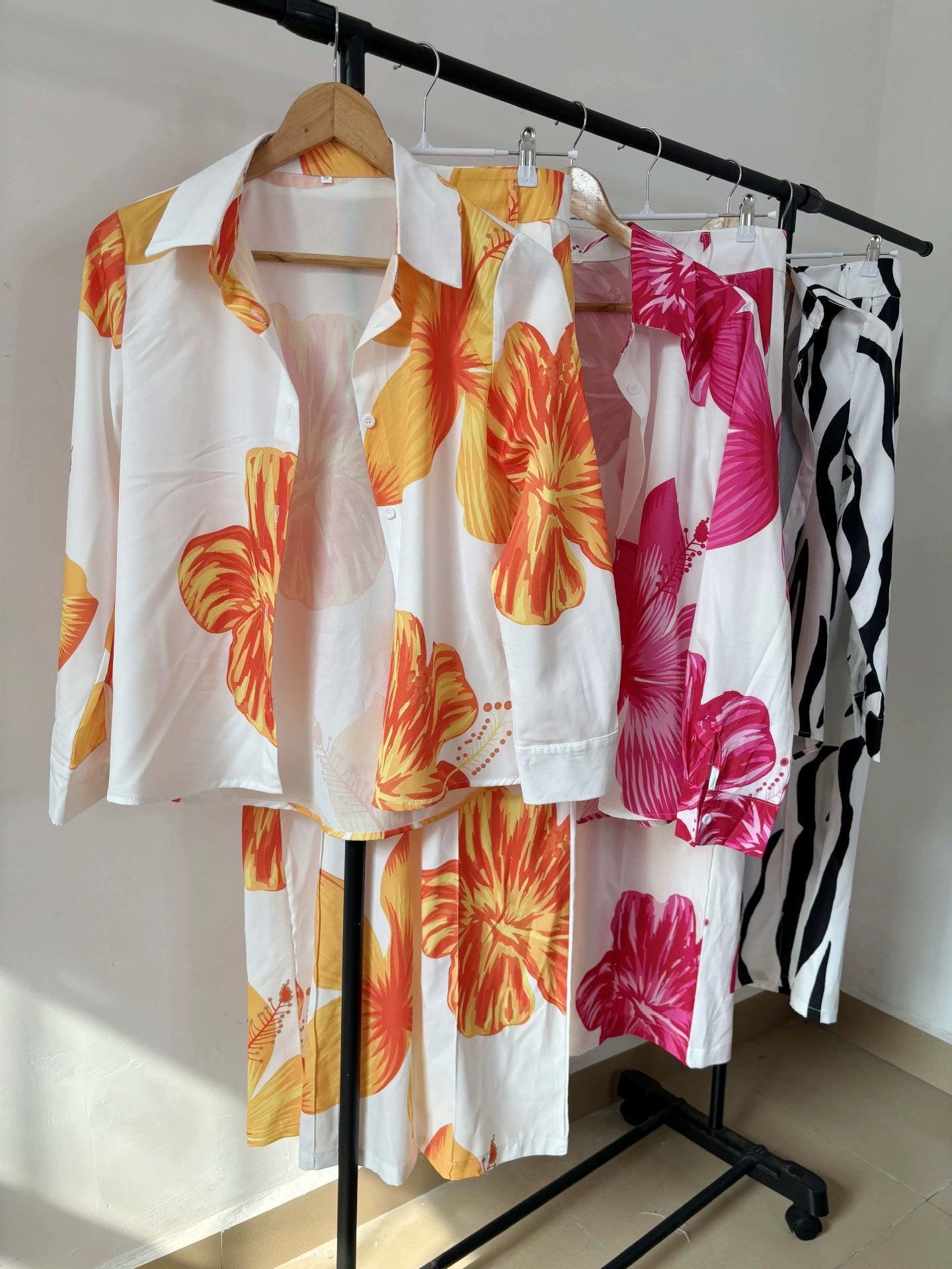 Casual Print Shirt and Pants Two-Piece Set - ClubOn