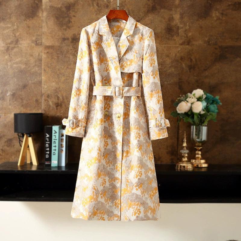 2023 Women’s High-End Jacquard Trench Coat - ClubOn