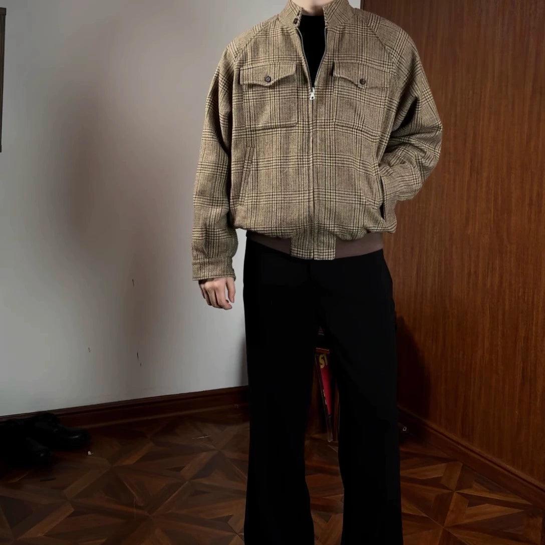 Oclin Prince of Wales Houndstooth Harrington Wool Jacket – 48% Wool - ClubOn