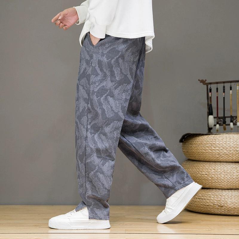 Men's Jacquard Cotton and Linen Harem Pants – Spring & Autumn Loose Fit, Retro Style Large Size Casual Trousers - ClubOn