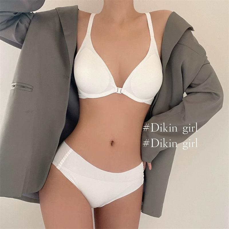 Front Buckle Glossy Bra Set for Small Chests - ClubOn