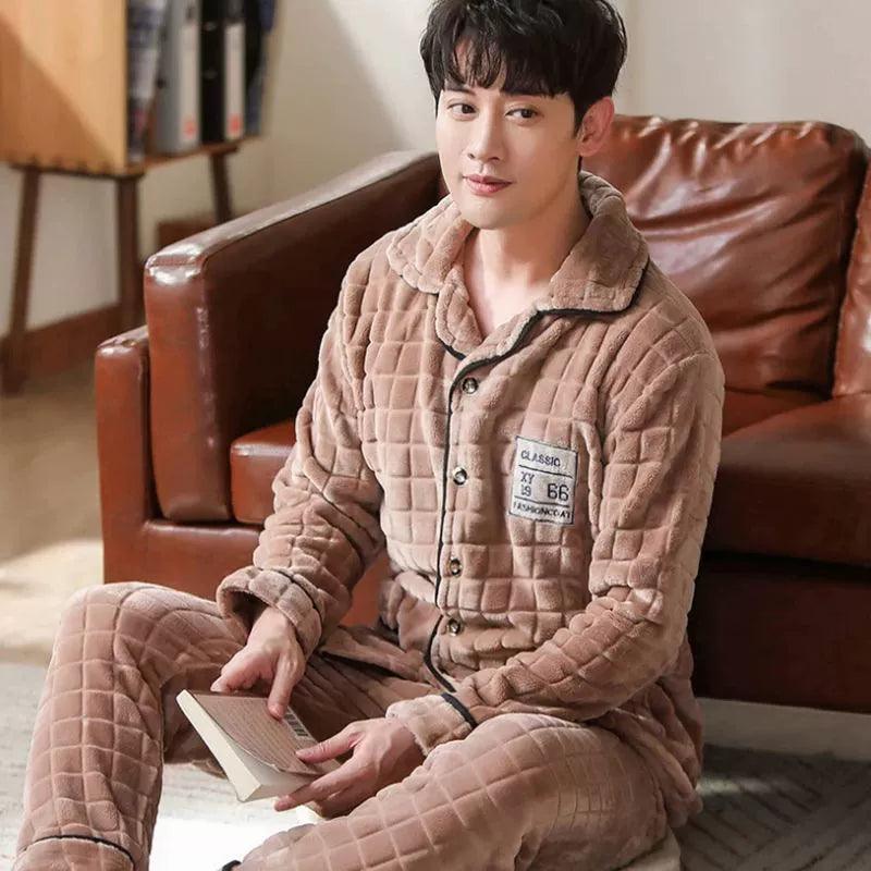 Men's Flannel Winter Pajama Set - Thick & Warm Sleepwear - ClubOn