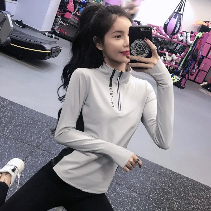 Mist Pattern Slim Fit Half-Zipper Fitness Top for Women - ClubOn