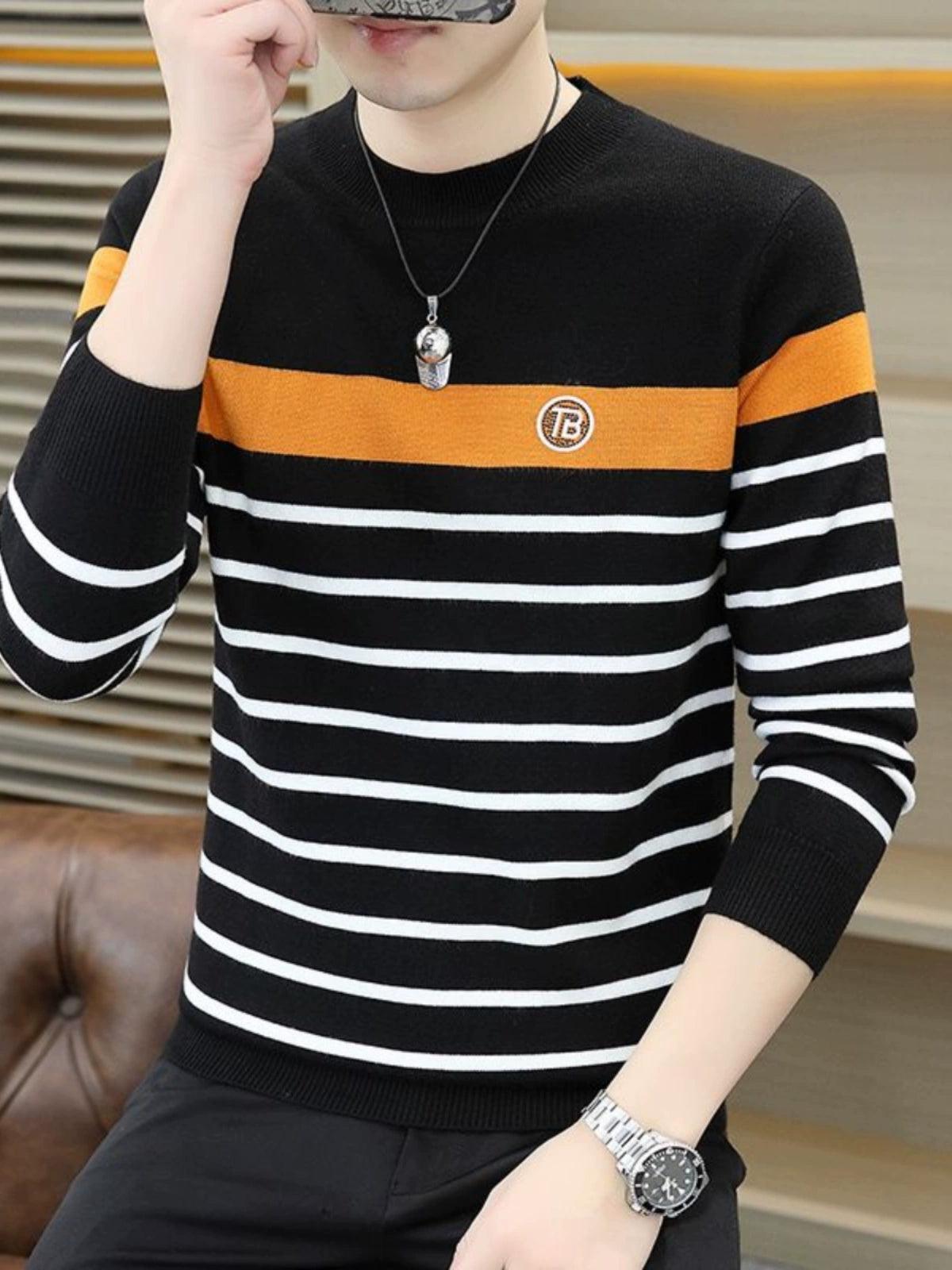 High-End Color-Blocking Striped Sweater for Men - Autumn & Winter Style - ClubOn