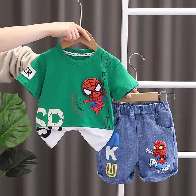 Summer Baby Boys Spiderman Set - Short Sleeve T-Shirt & Jeans - ClubOn