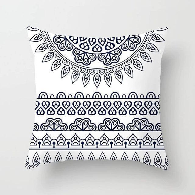 Blue White Porcelain Print Cushion Case – Bohemian Style Mandala Pillow Cover - ClubOn
