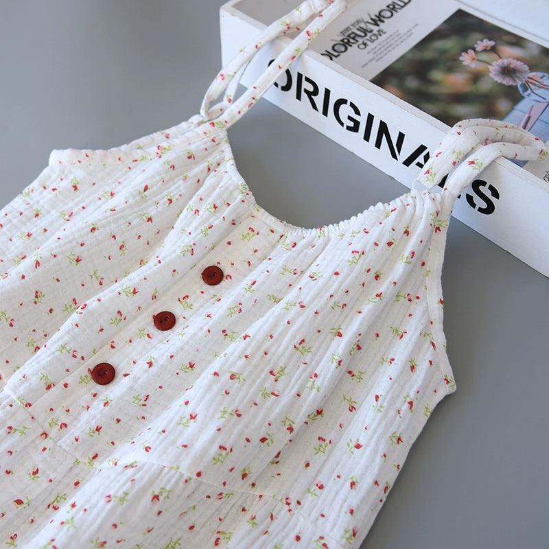 Girls' Cotton Yarn Suspenders Pajama Set - Comfy & Stylish - ClubOn