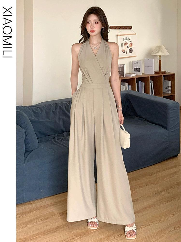 High-Grade V-Neck Halter Jumpsuit for Women - ClubOn