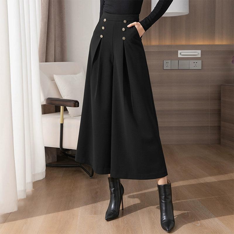 High-Waist Narrow Wide-Leg Cropped Pants for Women - ClubOn