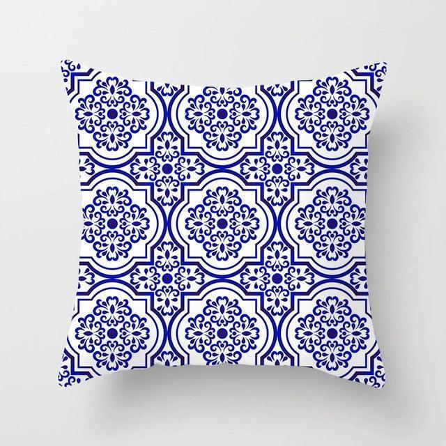 Blue White Porcelain Print Cushion Case – Bohemian Style Mandala Pillow Cover - ClubOn