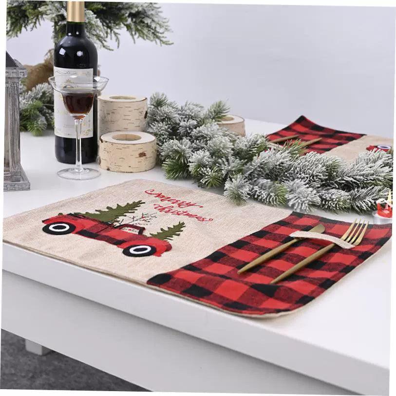 Christmas Decorations - Red & Black Check Car Christmas Mat - ClubOn