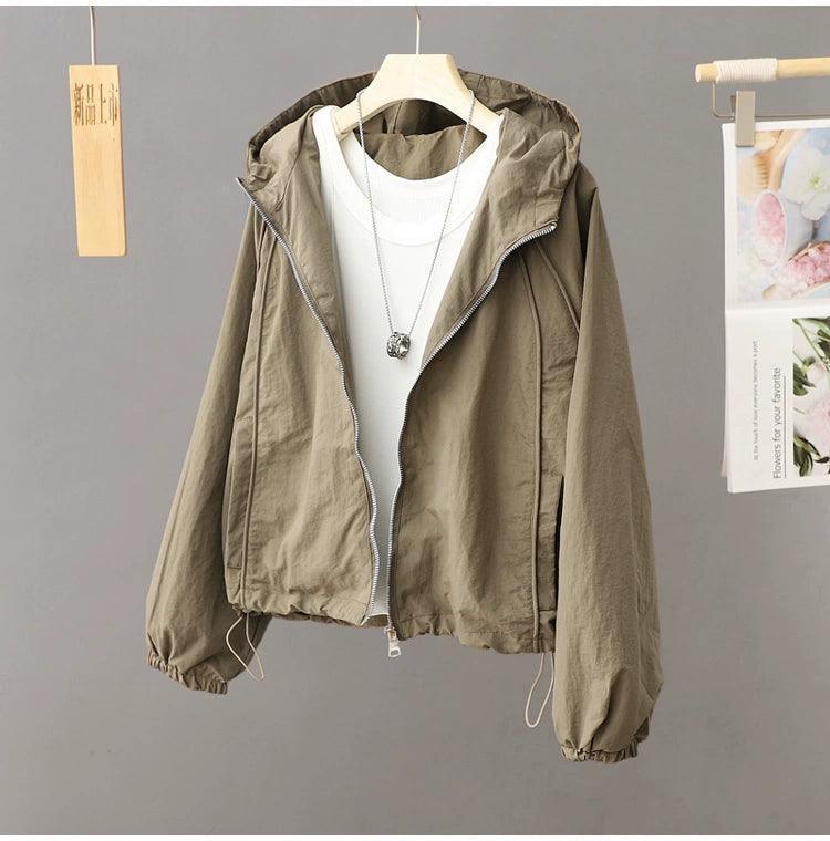 Spring & Autumn Windproof Hooded Short Jacket for Women - ClubOn