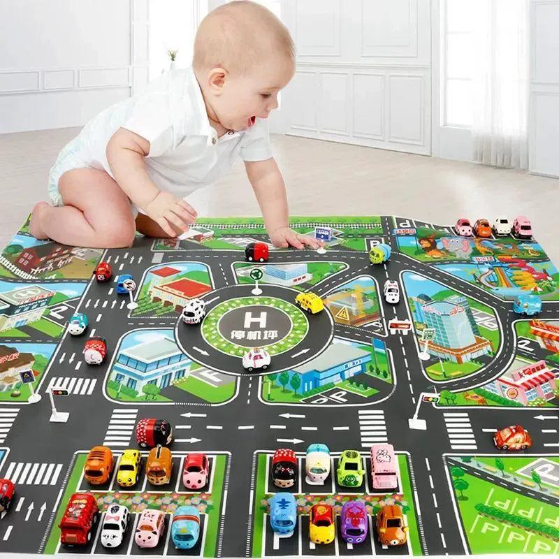 Kids City Road Map Toy Set with Alloy Cars – Parking Playset - ClubOn