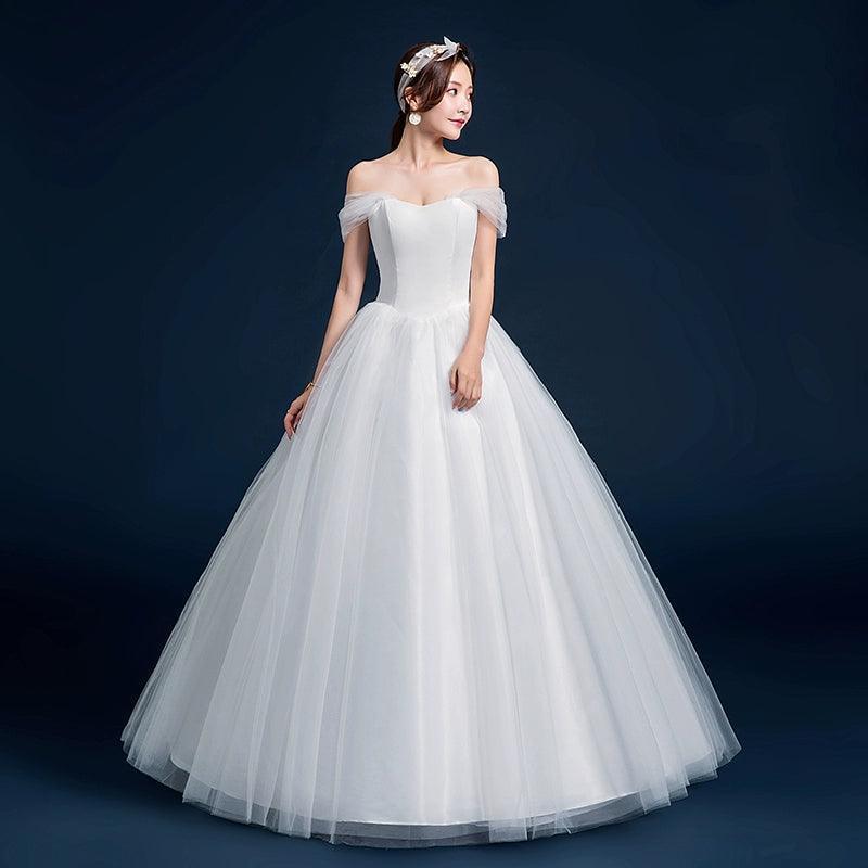 Plus-Size A-line Wedding Dress, Off-Shoulder, Puff Skirt for Brides - ClubOn