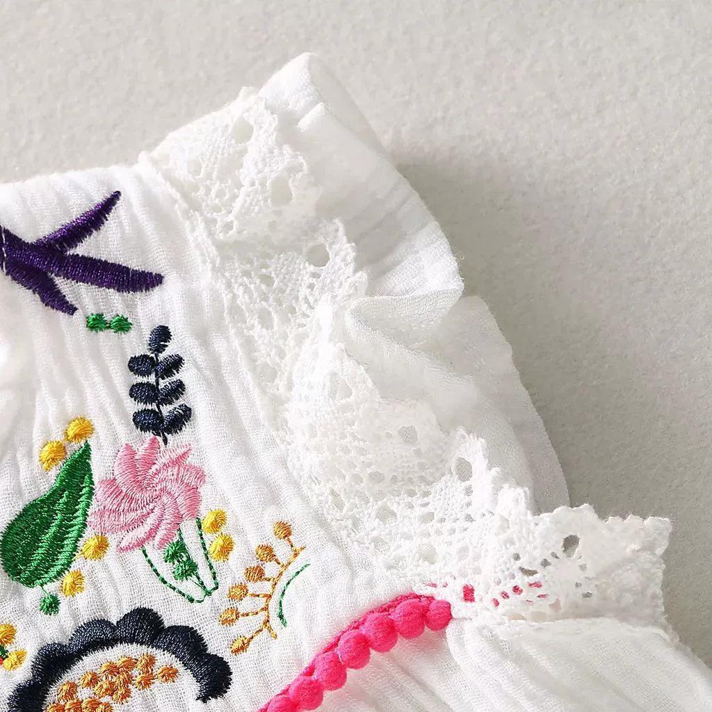 Infant Baby Girls Cotton Linen Dress – Pleated Short Sleeve Outfit - ClubOn