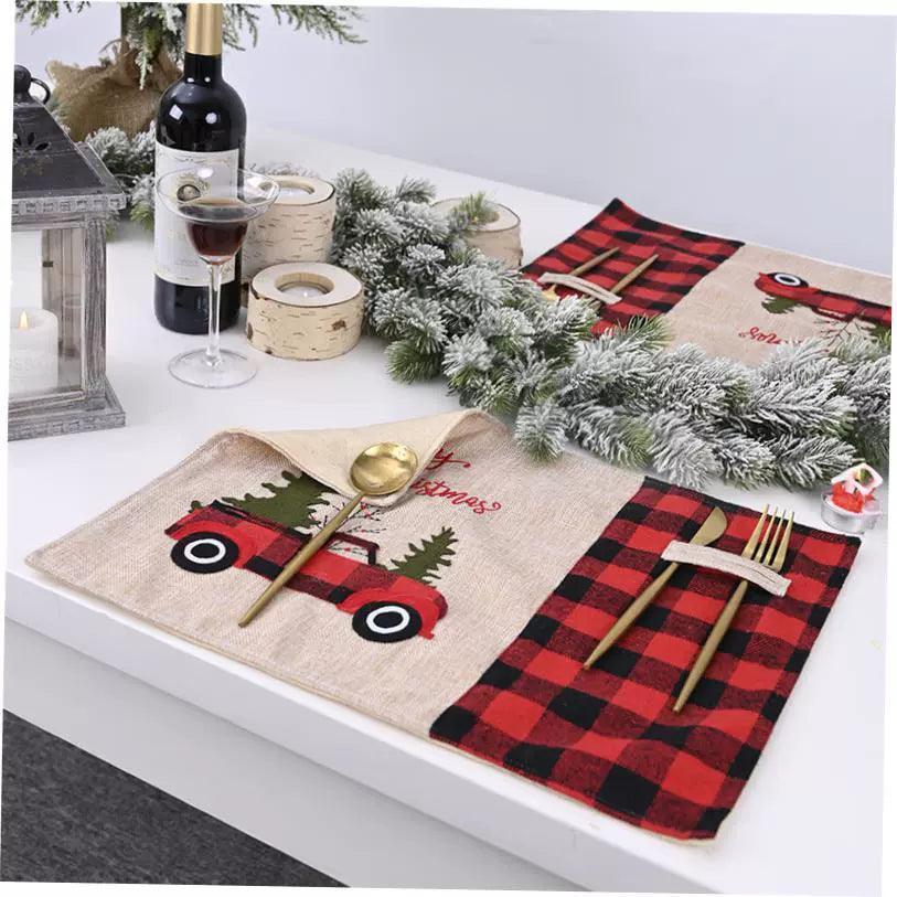Christmas Decorations - Red & Black Check Car Christmas Mat - ClubOn