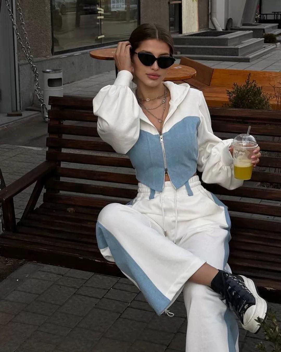 European & American Style Patchwork Hoodie and Pants Set - ClubOn