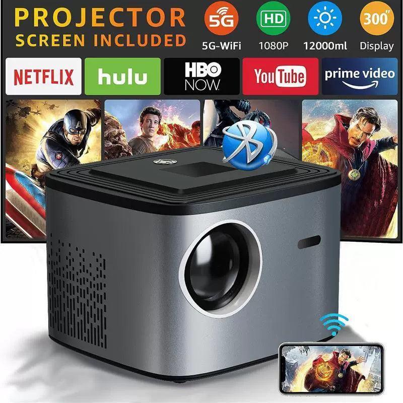 1080P Home Office Projector with 5G Dual-Band WiFi - Wireless Mobile Phone Projection - ClubOn