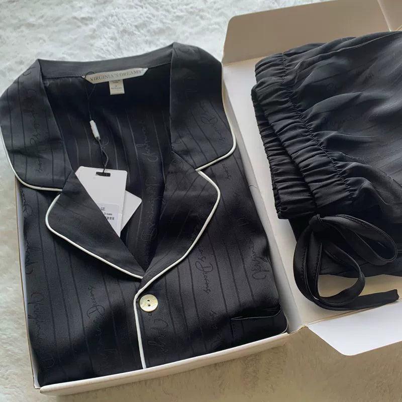 Silk Couple Pajamas - Spring & Autumn Set, Gift Box - ClubOn