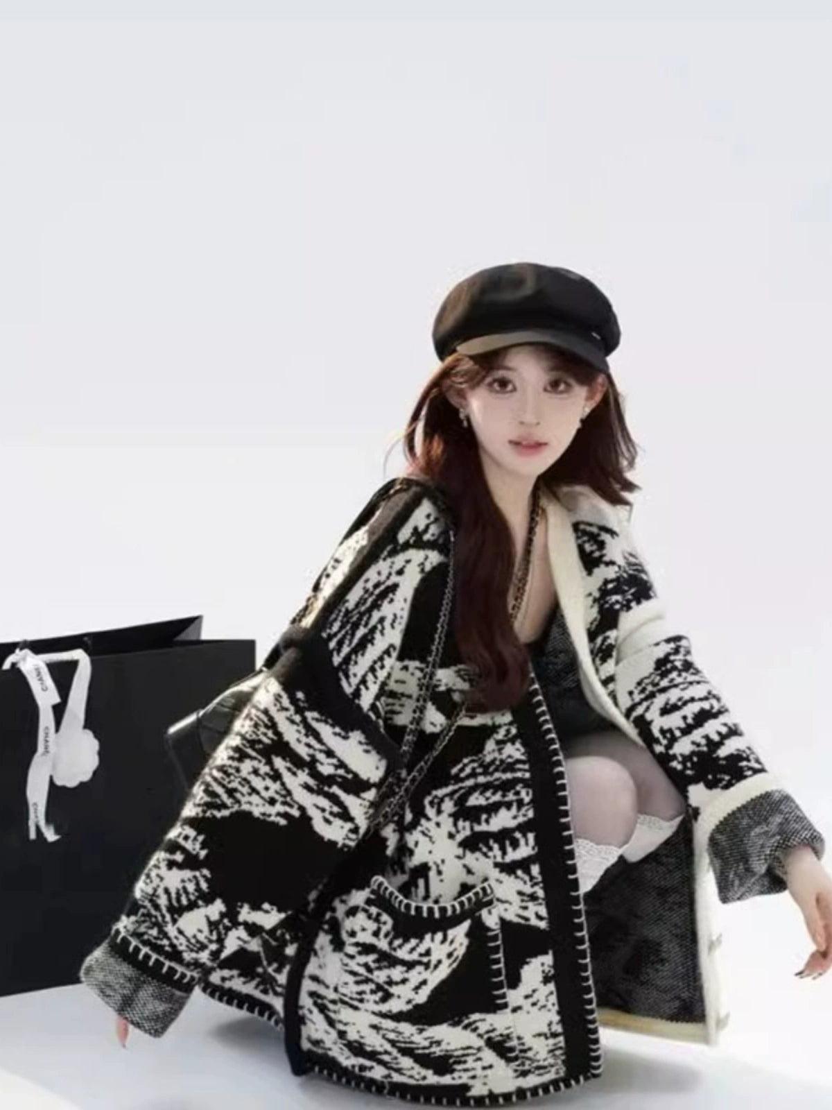 Retro Ink Painting Sweater Jacket - Unique Women’s Cardigan - ClubOn