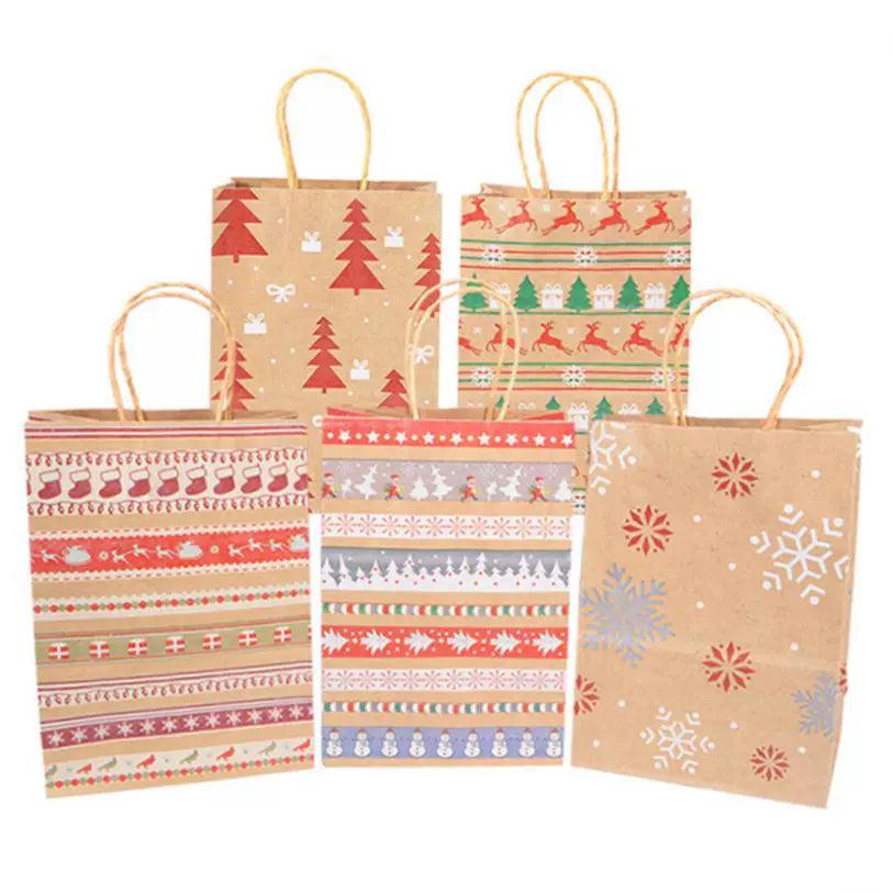 5pcs Kraft Paper Gift Bags – Merry Christmas Candy Bags - ClubOn
