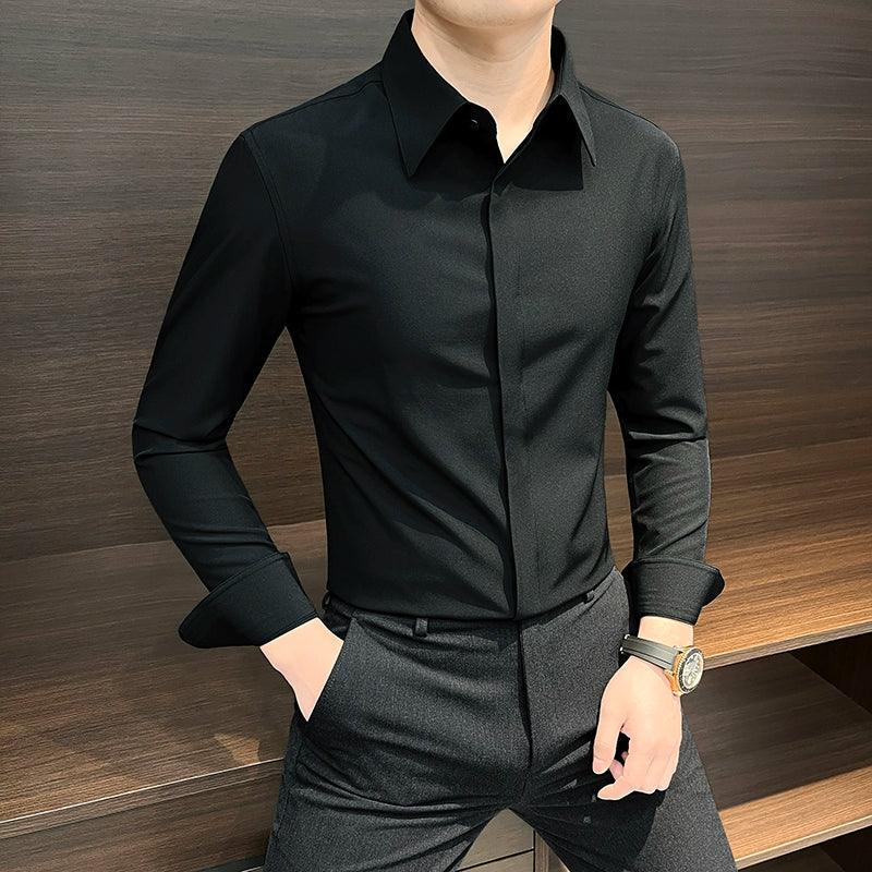 Business Casual Shirts Men's Long-Sleeved Work Clothes Spring and Autumn Large Collar Shirts - ClubOn