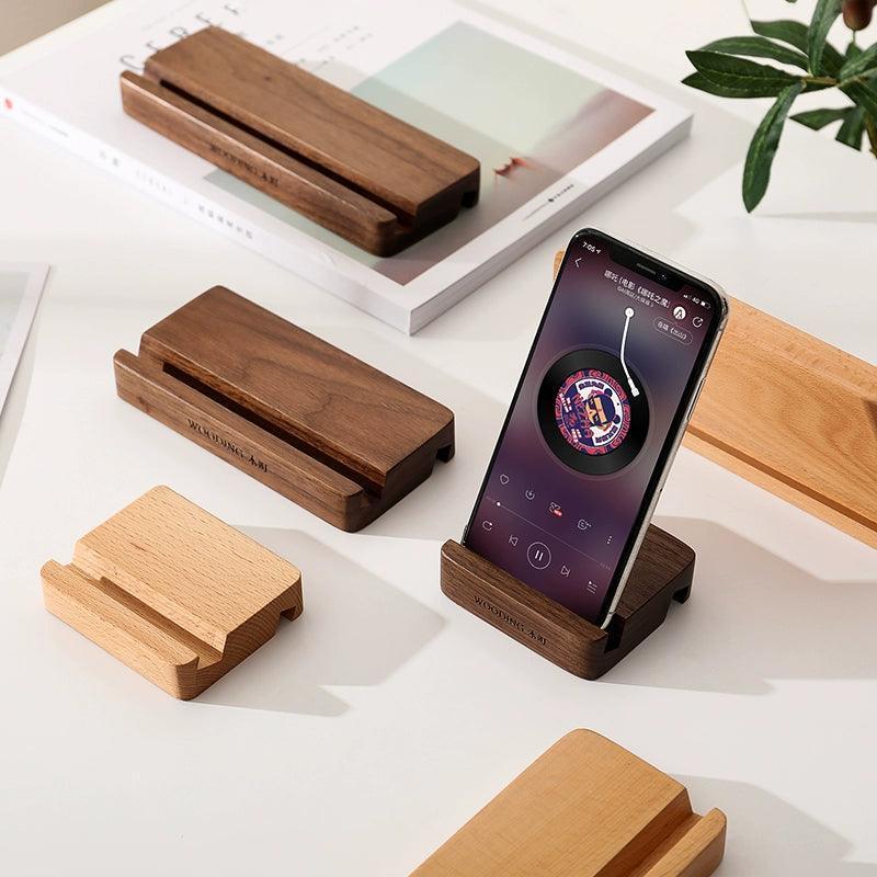 Creative Solid Wood Mobile Phone & Tablet Holder – Black Walnut & Beech - ClubOn
