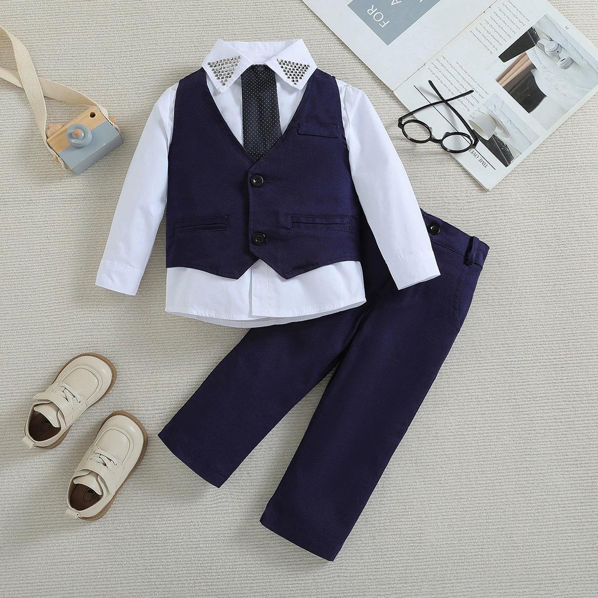 Children’s British Gentleman Four-Piece Suit – Vest, Trousers, Shirt, & Tie - ClubOn