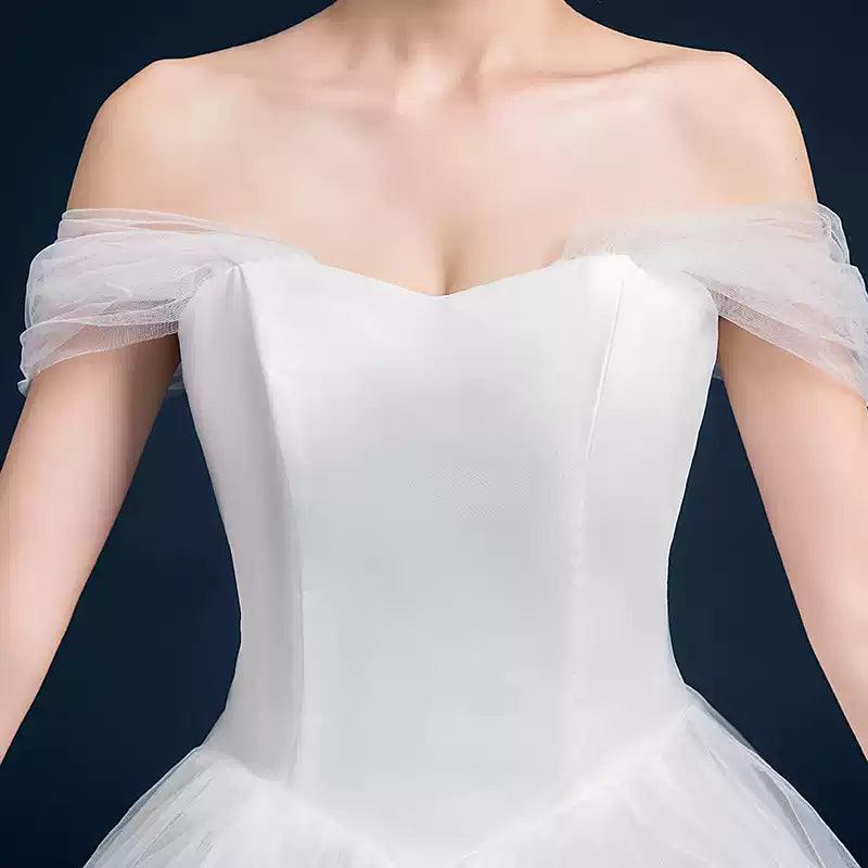 Plus-Size A-line Wedding Dress, Off-Shoulder, Puff Skirt for Brides - ClubOn