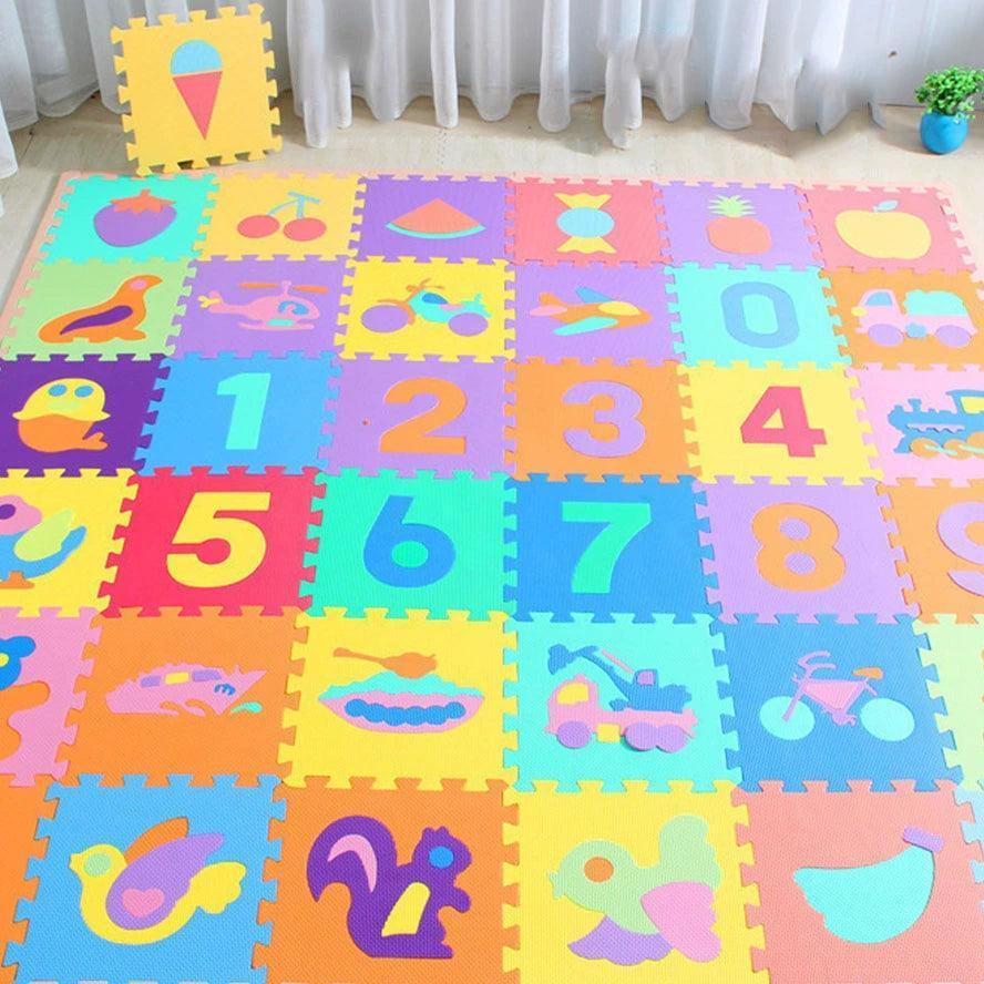 Number, Animal & Fruit Pattern Baby Play Mat Puzzle 30x30cm - ClubOn