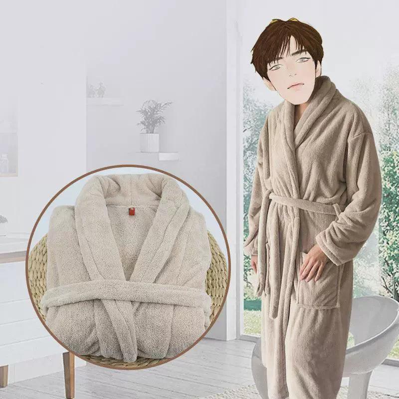 Winter Men’s Bathrobe – 100% Cotton Towel Fleece Long Robe - ClubOn