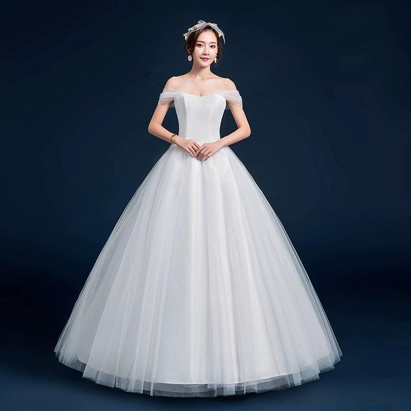 Plus-Size A-line Wedding Dress, Off-Shoulder, Puff Skirt for Brides - ClubOn