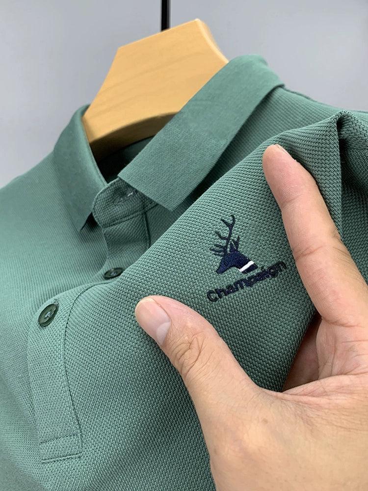 Spring and Autumn Men's Long-Sleeved T-shirt – Pure Cotton Paul Polo Shirt, High-End Embroidered Lapel Top, Bottoming T-shirt - ClubOn