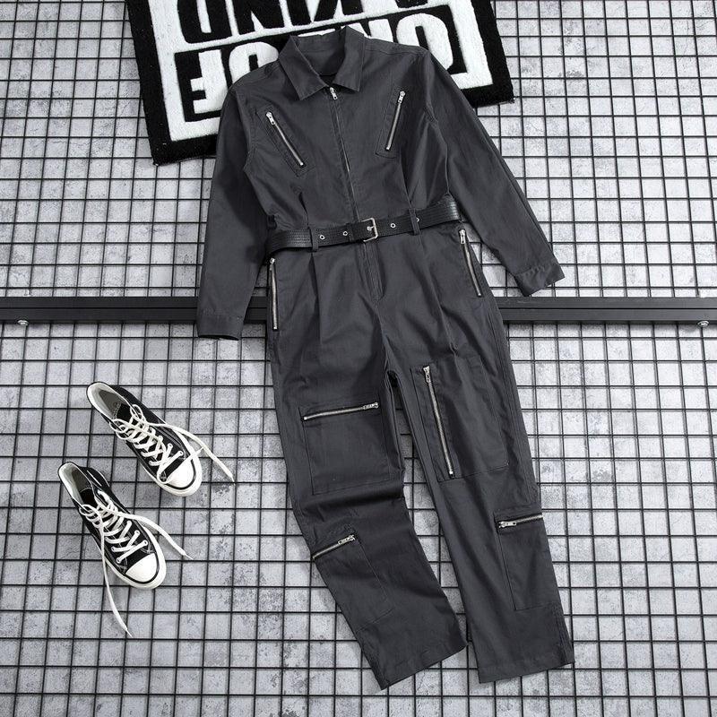 Men’s Workwear Jumpsuit – Casual Loose Long-Sleeve Overalls Suit - ClubOn