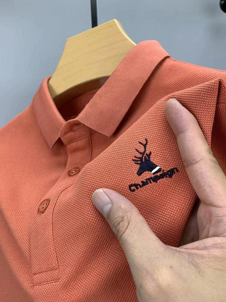 Spring and Autumn Men's Long-Sleeved T-shirt – Pure Cotton Paul Polo Shirt, High-End Embroidered Lapel Top, Bottoming T-shirt - ClubOn