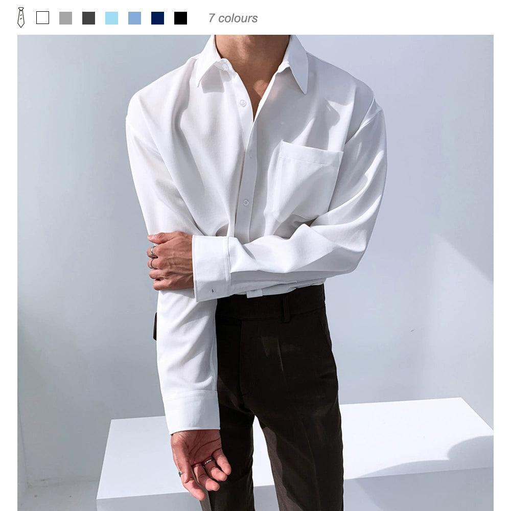 Spring Leisure Scheming Design Sense Super Fairy Pendant Long-Sleeved Versatile White Shirt Men, Abstinence BF Style - ClubOn