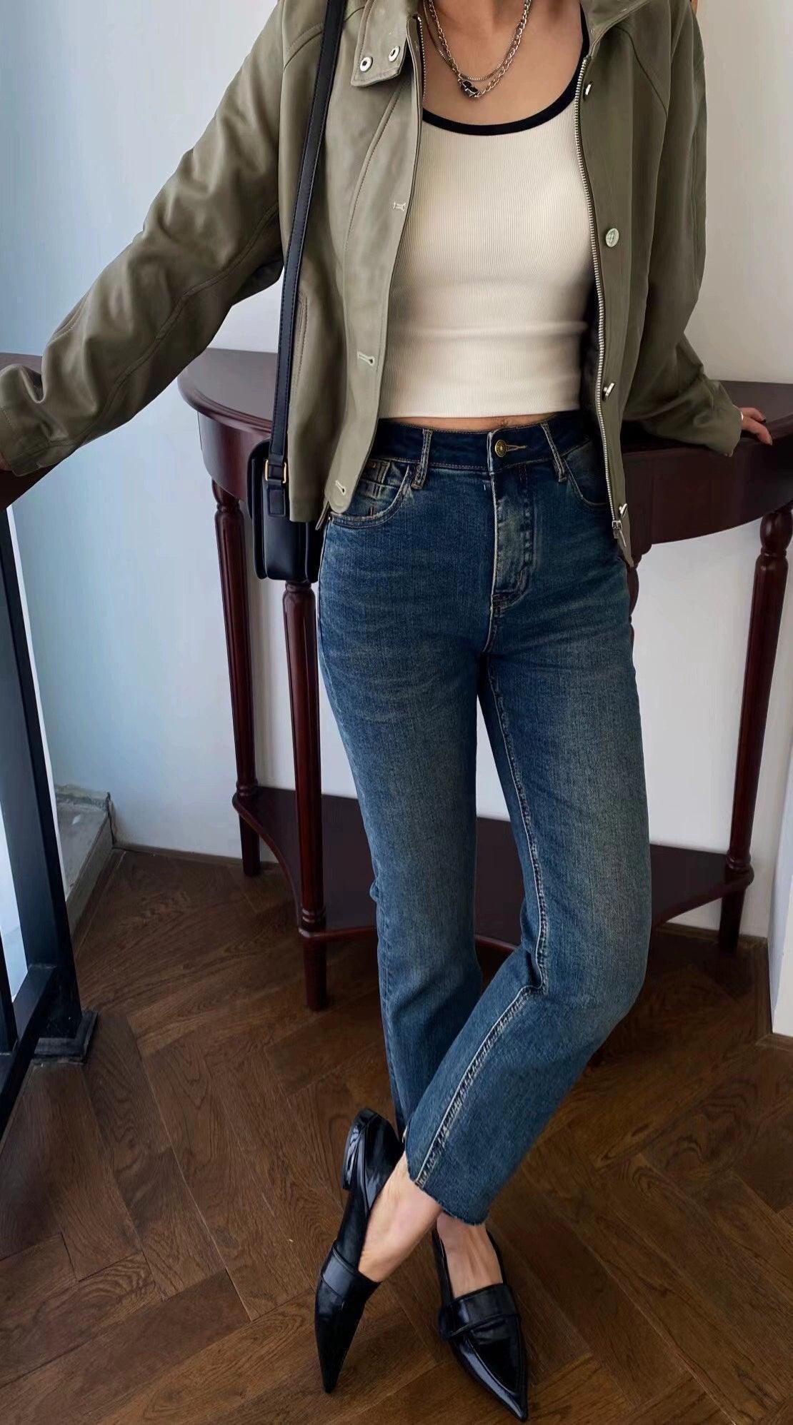 SALT BY JEANS Dark Blue Straight Cigarette Pants - ClubOn