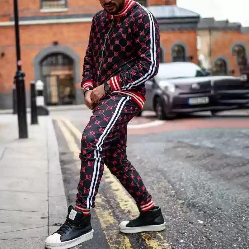 Men's Tracksuit Set - Fashion Plaid Jacket + Pants 2-Piece Set - ClubOn