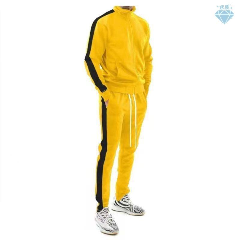 Casual Men's Sportswear Set – Color Block Stand Collar Sports Suit - ClubOn