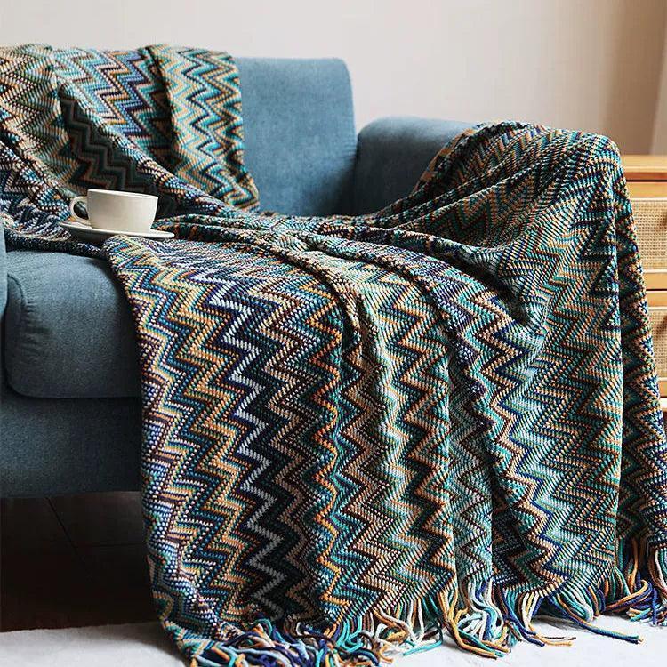 Bohemian Sofa Blanket – Decorative Knit Cover Throw - ClubOn