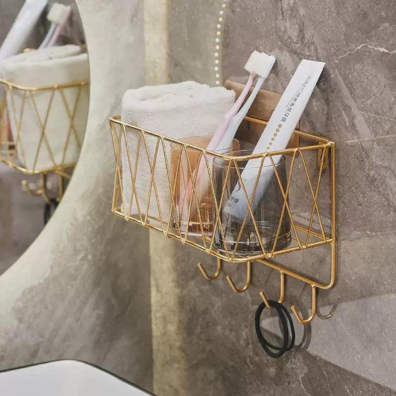 Luxury Gold Bathroom Shelf – No-Drill Metal Shower Storage - ClubOn